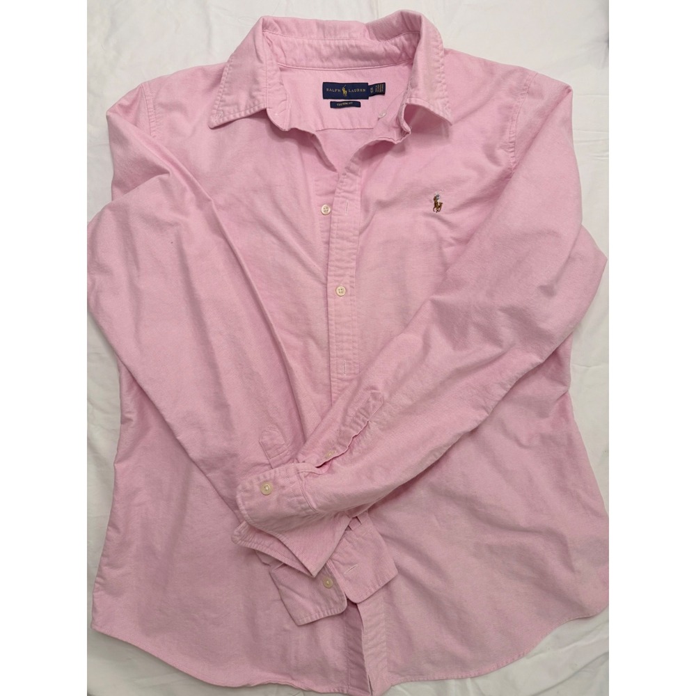 Ralph Lauren Pink Cotton Oxford Button Down Shirt Custom Fit XL Women LongSleeve